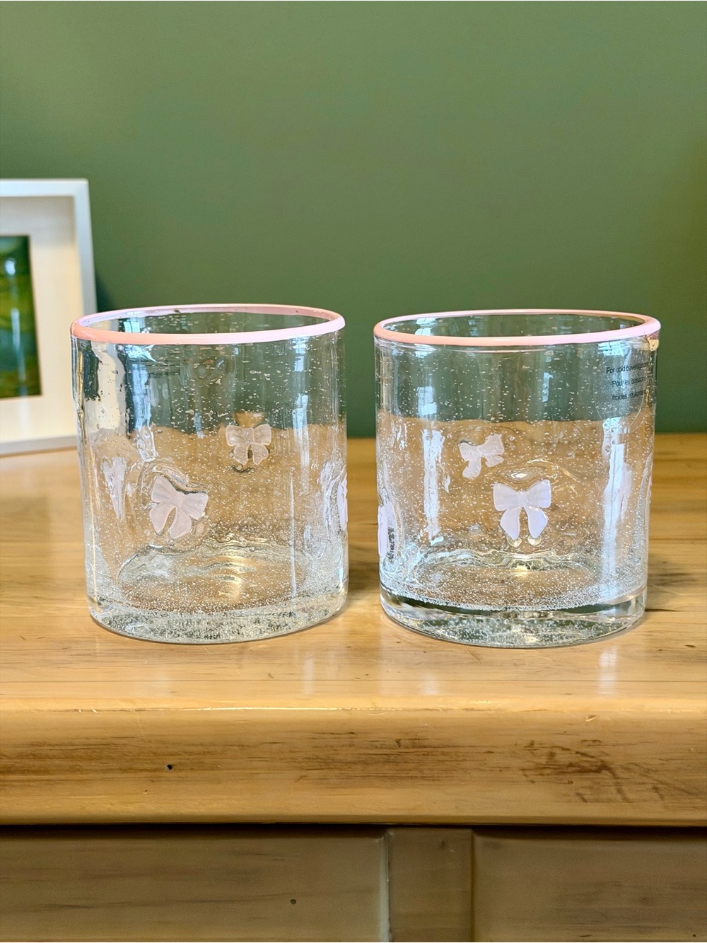 Anthro Inspired Pink Bow Cocktail Glasses Set of 2 Lover Era Bar Cart